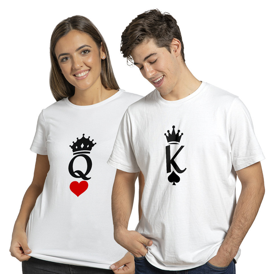  Queen and King Heart and Crown | Couples and Family | Round Neck Half Sleeve | Set of Two Pcs | Regular Fit